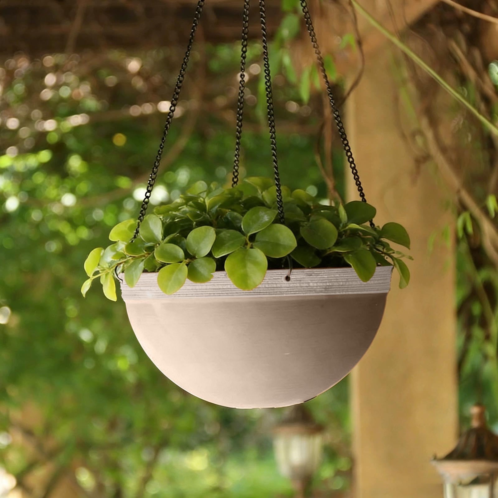 Red Beige Hanging Flower Pot for Ivy Succulents Plants, Large Plastic Garden Planter Basket with Chain, Outdoor Indoor Lazy Person Gardening Decor for Patio Balcony Porch Wall