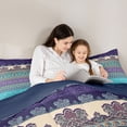 thumbnail image 4 of jejeloiu Boho Border Queen Comforter Set For Men Women,Floral Print Comforter Sets Queen,Purple Teal,Navy Blue Reversible,3pcs,1 Comforter and 2 Pillowcases, 4 of 7