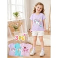 thumbnail image 2 of HILEELANG Girls 3-Pack Cotton Graphic T-Shirts, Short Sleeve Crewneck Tees, Unicorn & Rainbow Mix, Size 6, 2 of 8