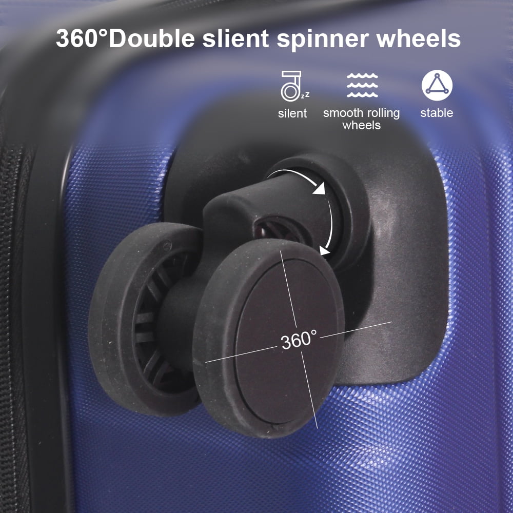 MAYEERTY 3-Piece ABS Luggage Set, Spinner Wheels, TSA Lock, Lightweight Suitcase, Dark Blue