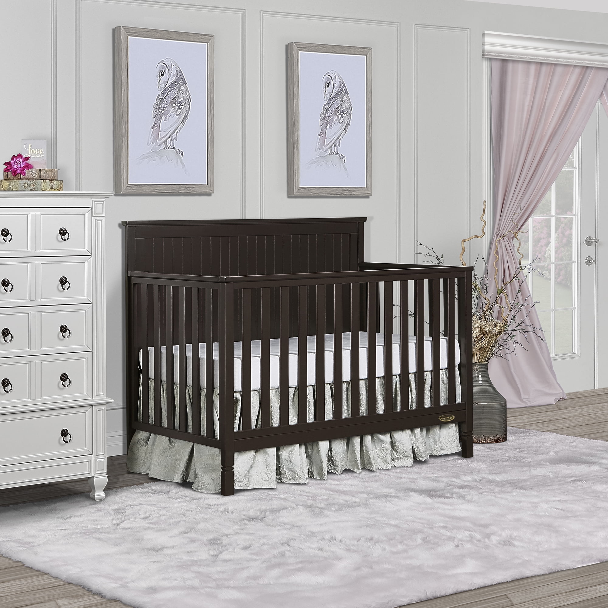 Twilight Navy with Dream On Me Spring Crib and Toddler Bed Mattress Dream On Me Alexa 5 in 1 Convertible crib 
