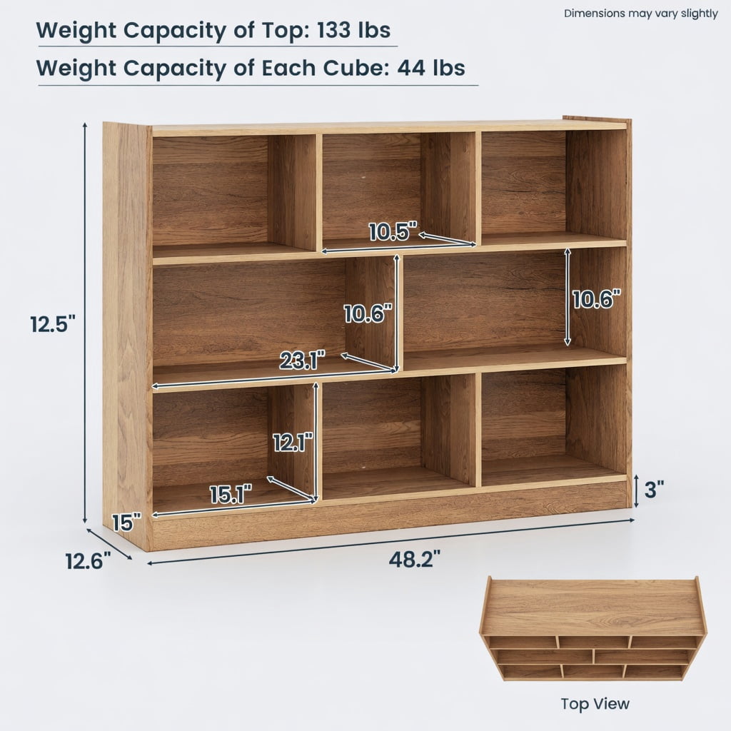 Spaco 3-Tier Open Bookcase 8-Cube Floor Standing Storage Shelves-Natural, Tall Bookshelf, Shelves for Living Room, Home Office, Bedroom, Balcony