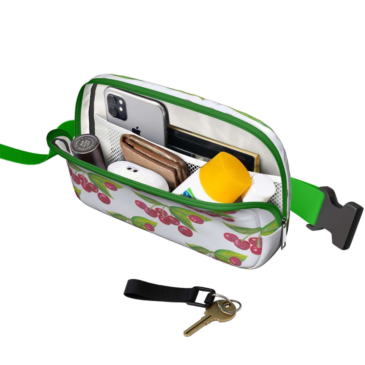 Sweet Cherry Fanny Pack – Cute Red Fruit Belt Bag with Aesthetic Pink Print for Cherry Lovers