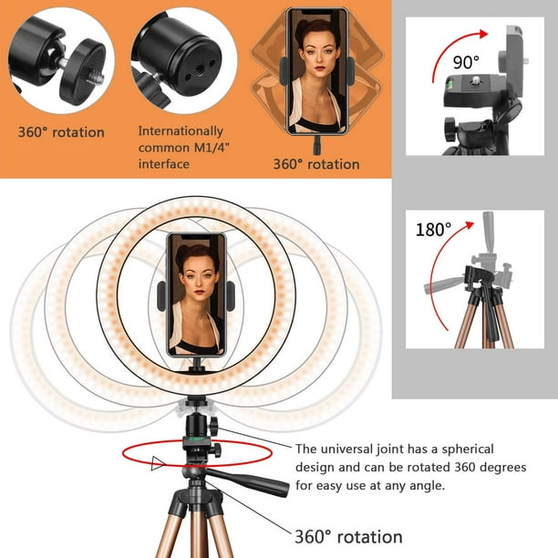 PEYOU 10 Selfie Ring Light avec trépied extensible de 50'' et support de  téléphone, anneau lumineux LED pour diffusion en direct, maquillage, vidéo  Vlog/, photographie, éclairage annulaire pour iPhone et appareils  Android 