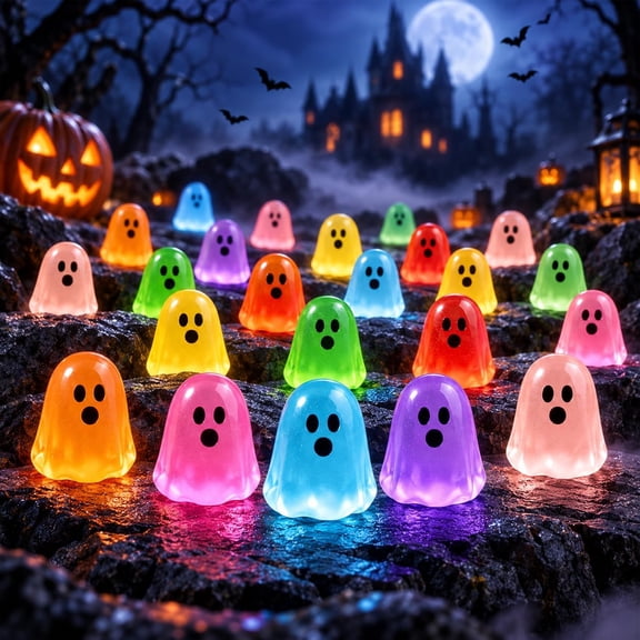 Glow in the Dark Ghost Figurines, Cute Resin Halloween Decor Set