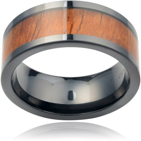 Daxx Men's Hawaiian Koa Inlay Ceramic Fashion Ring