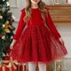 thumbnail image 2 of Odeerbi Niñas Ruffle Terciopelo Vestidos de Lentejuelas Sparkly Tul Vestido Otoño Invierno Princesa Vestido de Manga Larga, 2 of 4