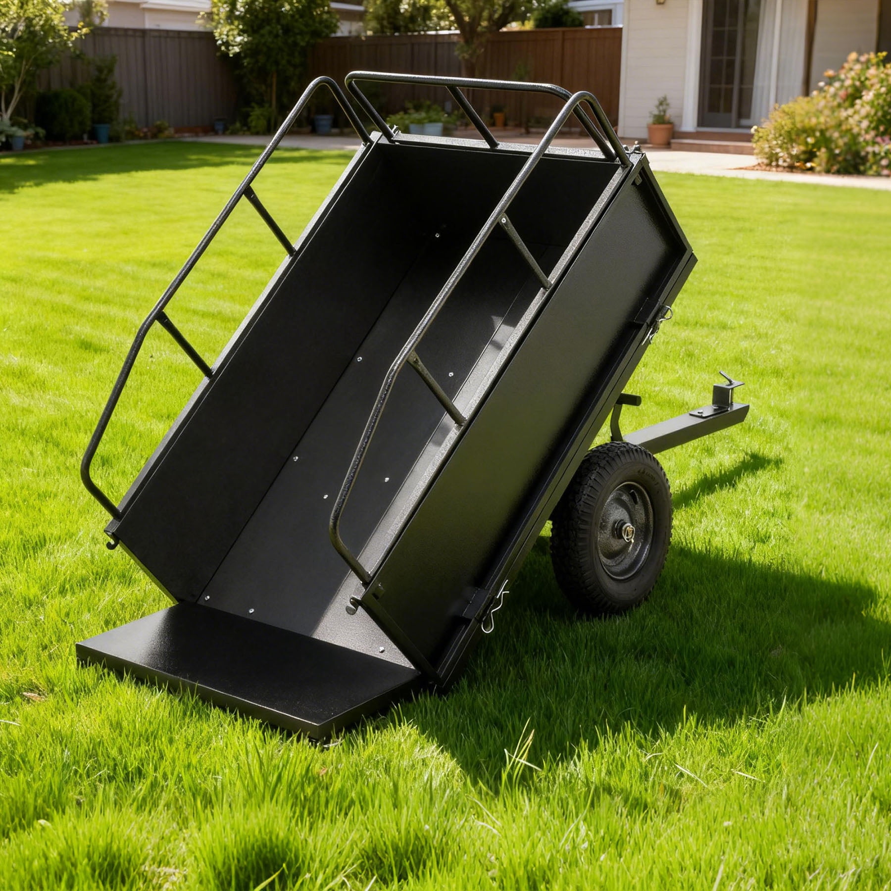 S-HOME Heavy Duty 600LBS Steel Dump Cart Trailer, 17 Cu.Ft. Capacity Tow Behind Hauling Wagon for ATV and Lawn Tractor