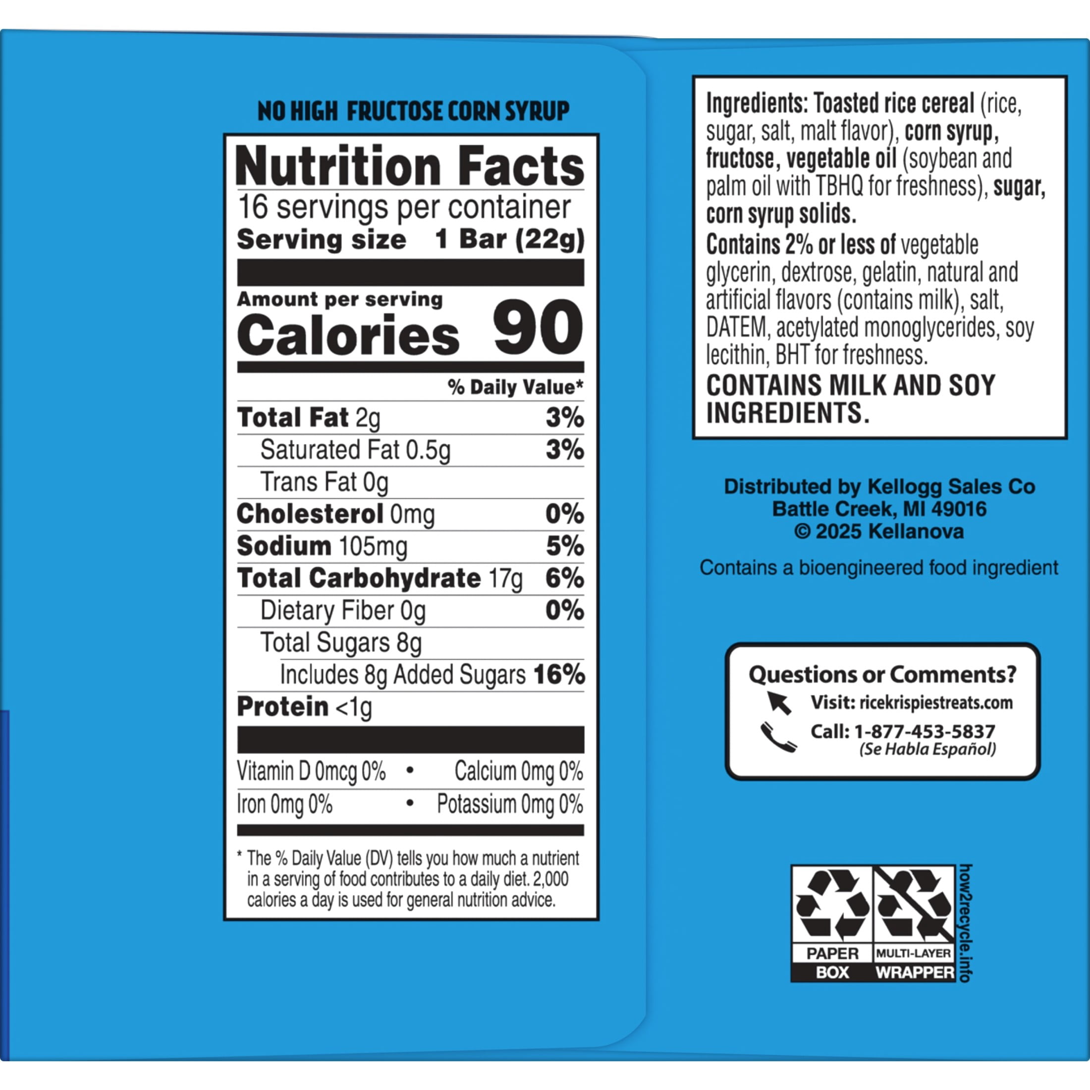 Rice Krispies Treats Original Chewy Crispy Marshmallow Squares, Kids Snacks, 12.4 oz, 16 Count