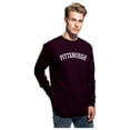 thumbnail image 2 of Daxton Retro Pittsburgh Arch Font Long Sleeves TShirt Soft Med Weight Cotton, Plum Tee White Font, 2XL, 2 of 2