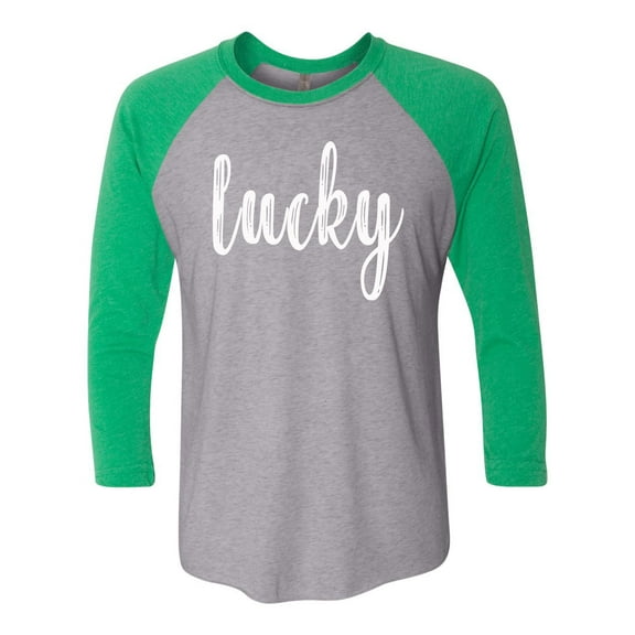 Unisex Adult St. Patrick's Day Lucky Raglan Short Sleeve T-shirt-Kelly Green/Premium Heather-large