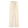 thumbnail image 4 of Domuza Linen Pants for Men Yoga Beach Loose Fit Casual Elastic Waist Drawstring Summer Stylish Trousers with Pockets Khaki 2XL, 4 of 4