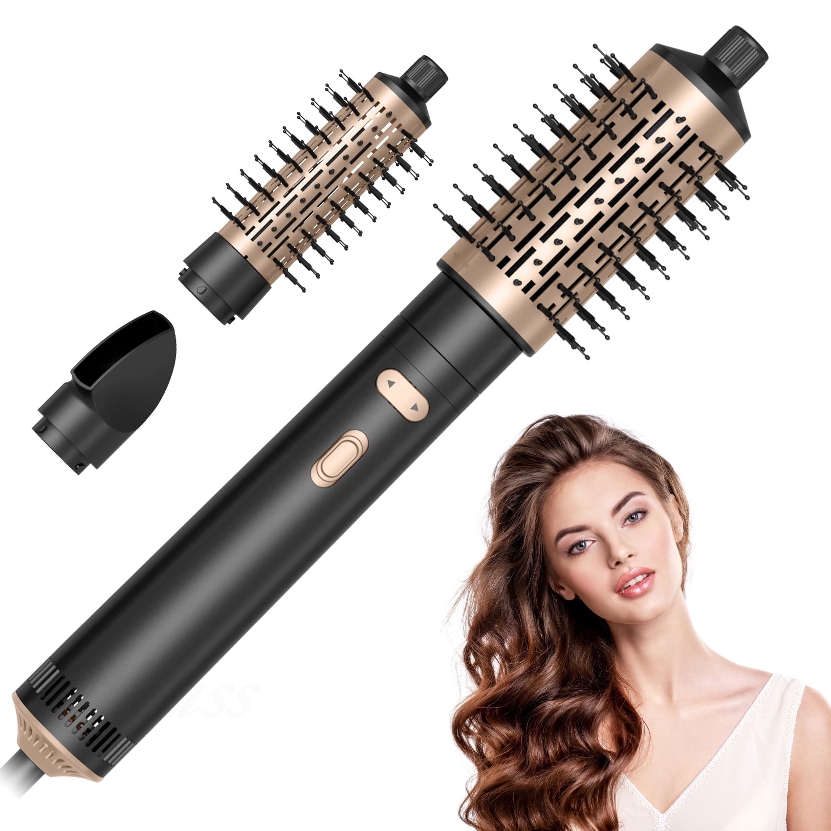3-in-1 Rotating Hot Air Brush Styler, Professional Ionic Hair Dryer Brush Set with 3 Interchangeable Heads for Volumizing, Smoothing, and Creating Salon-Quality Blowouts