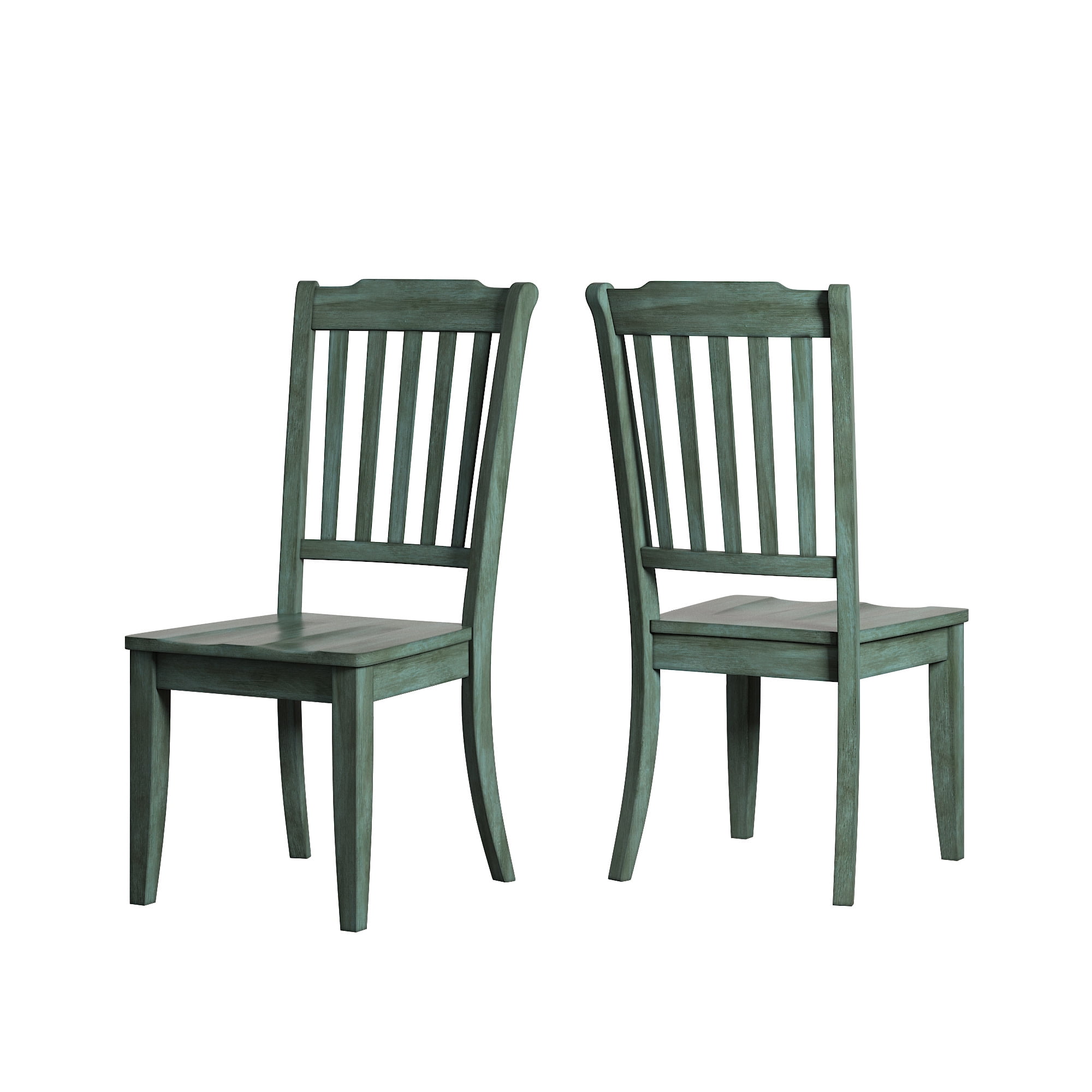 Weston Home Farmhouse Slat Back Wood Dining Chairs, Set of 2, Antique Sage Green