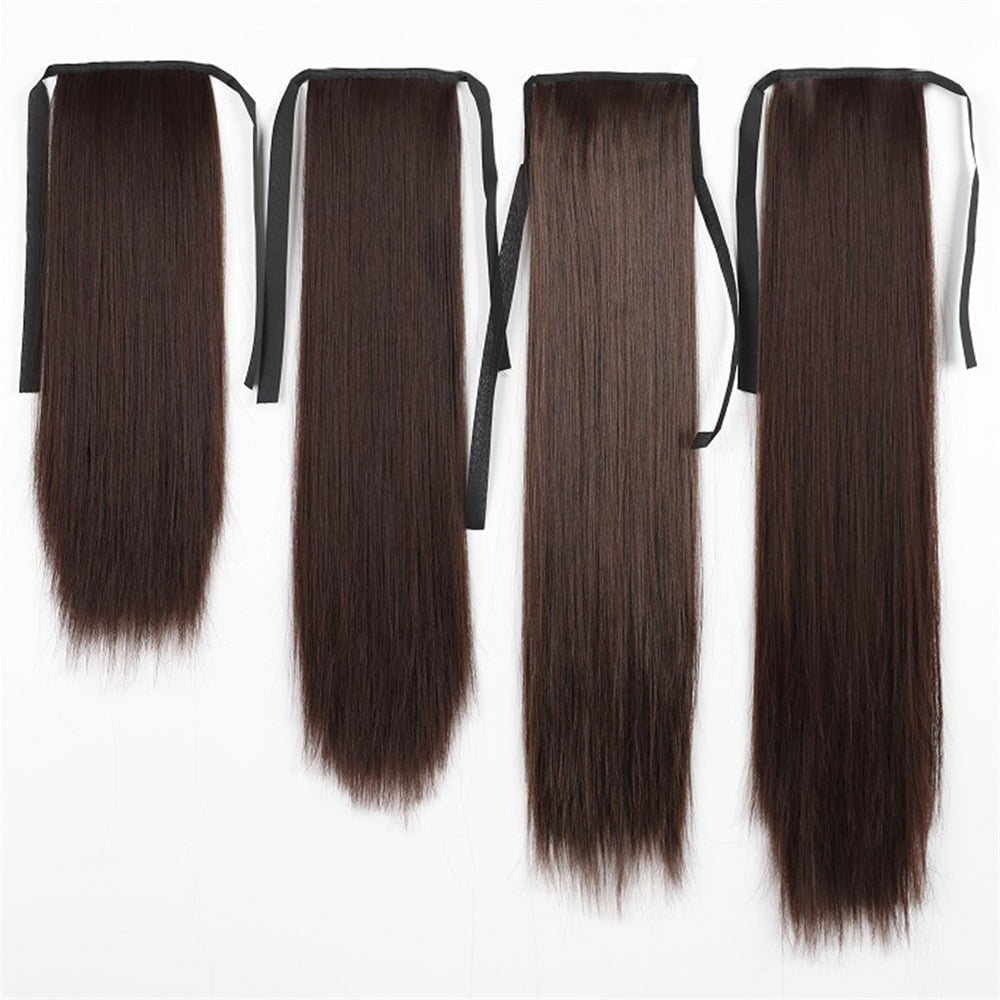 Long Straight Synthetic Pony Tail Clip in Hair Extensions Wrap Around Fake Ponytail Hairpiece
