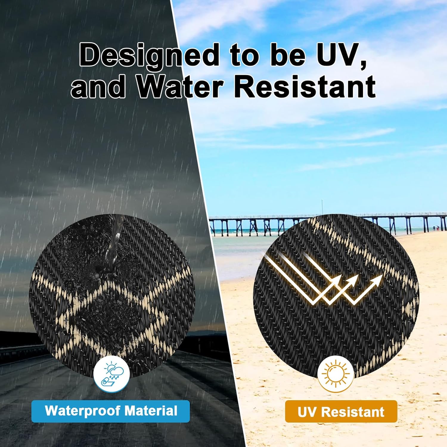 Enyhom Outdoor Rug Waterproof 6'x9', Reversible Plastic Straw Rug RV Camping Rug,Outside Carpet for Porch,Deck,Camper,Balcony,Backyard,Picnic，Black