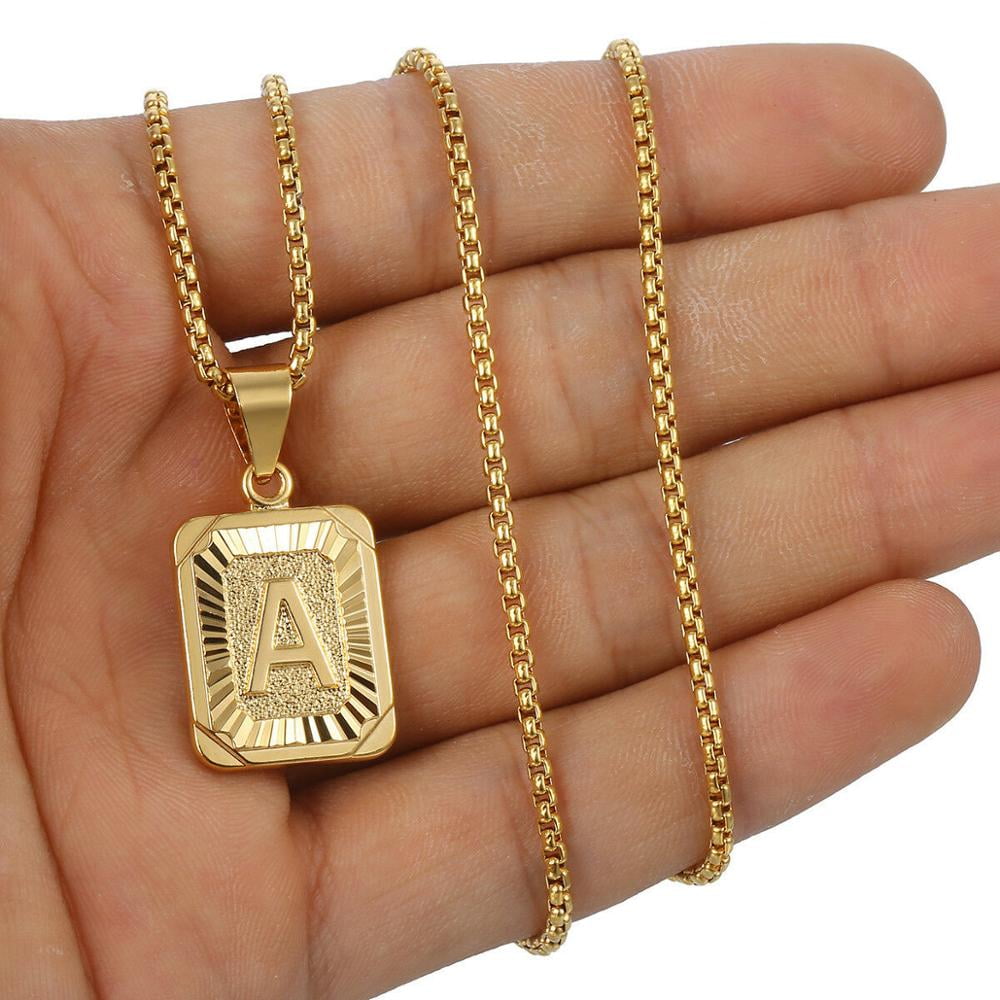 Buy KissYanInitial Letter Pendant Necklace for Men Womens, 18K Gold Plated  Square Capital Monogram Necklace Alhpabets from A-Z Figaro Chain Necklace  Online at desertcartINDIA