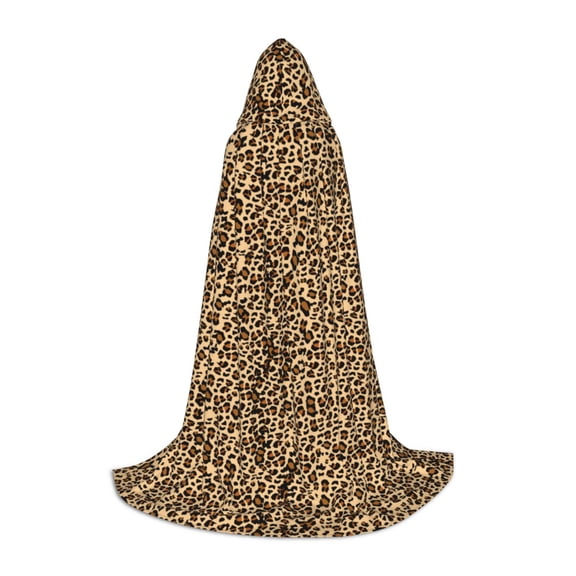 Honeii Leopard Print Brown Print Poncho Cape, Cloak Coat, Snuggly Hooded Wearable Blanket, Hooded Cape For Teenagers,Halloween Costumes-Small