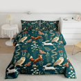 thumbnail image 2 of Manfei Cartoon Fox Owl Animal Queen Comforter Set, Rustic Plant Botanical Bedding Sets, Teal Bohemian Style Reversible Bedding Comforter Set, Super Cozy Room Decor, 3-Piece, 2 of 8