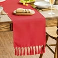 thumbnail image 2 of Ksopiavobs Red Tassel Table Runner, Christmas Linen Blend Rustic Farmhouse Style Kitchen Table Decoration Holiday Wedding Party Dinning Decor 13x48 Inch, 2 of 6