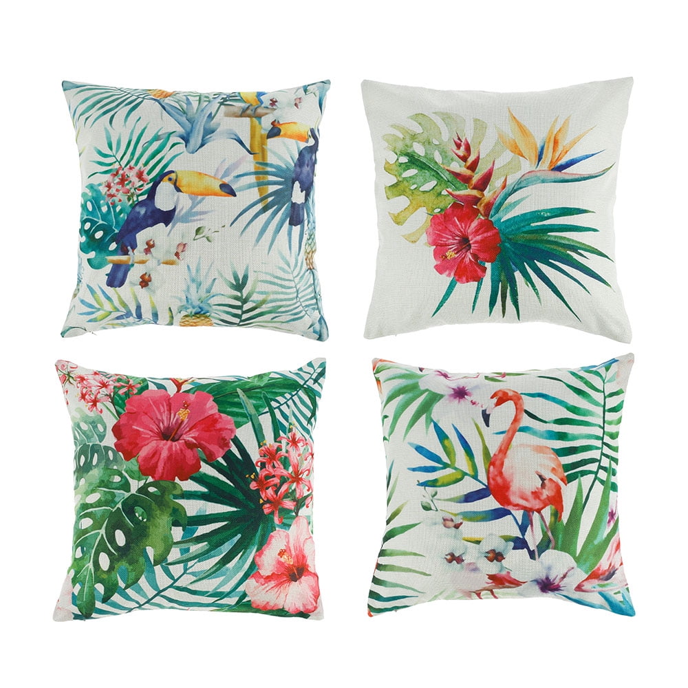Chenille Cotton Floral & Twocan Tropical Print 17 x 17 Cushion Cover Sofa Bed 