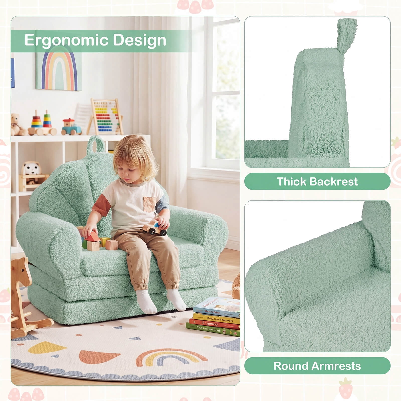 Infans Fold-out Kids Sofa 2-in-1 Convertible Toddler Couch & Lounger with Non-slip Base