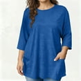 thumbnail image 2 of Women's 3/4 Length Sleeve Tops Oversized Crewneck Shirts with 2 Pockets Loose Fit Casual Blouses Solid Color Trendy Shirts Fashion Tees Spring Summer Outfits 2026 Blue XXXXL, 2 of 7