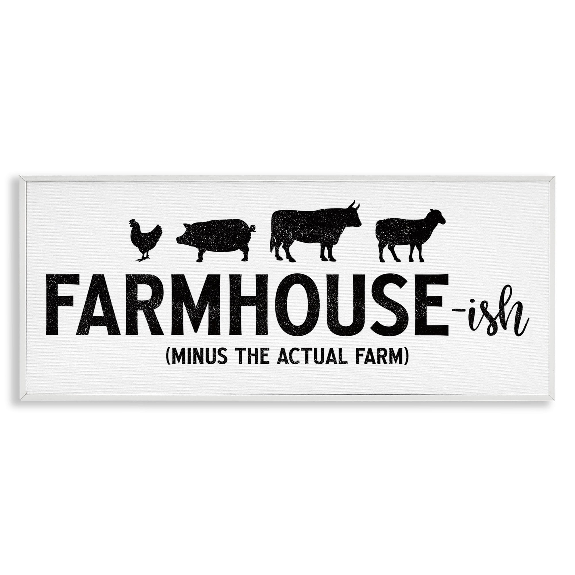 Stupell Industries Farmhouse-ish Minus the Actual Farm Humor Funny Country Animals & Insects Painting White Framed Art Print Wall Art, 10 x 24