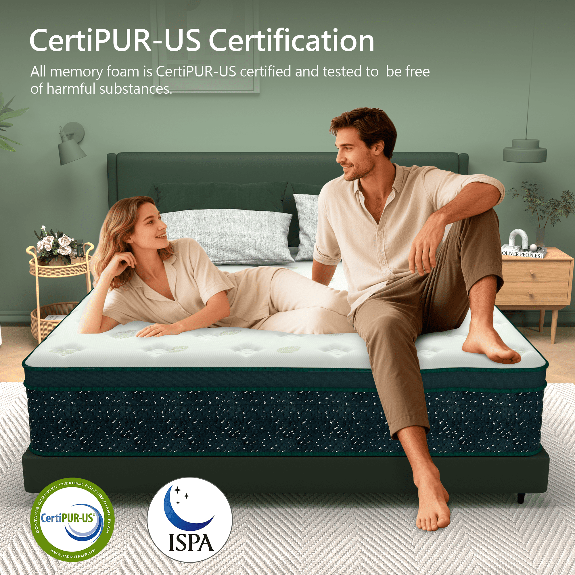 Queen Mattress 14inch,Mattress Queen Size,Green Cooling Gel Memory & Spring Hybrid Medium Comfort Motion Isolation, Pressure Relief,Mattress in a Box,CertiPUR-US