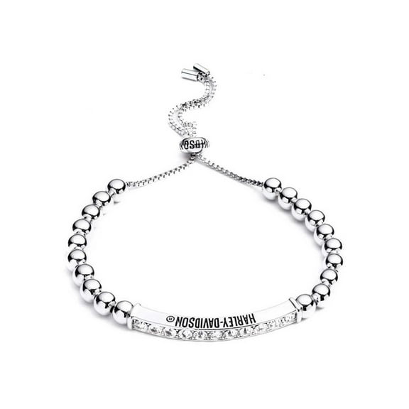 Harley-Davidson Women's 10 in. Metal Bead & Stones Adjustable Slider Bracelet, Harley Davidson