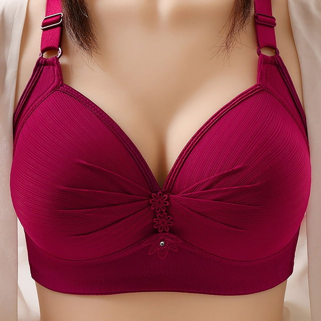 DPTALR Woman's Printing Gathered Together Large Size Daily Bra Underwear No Rims