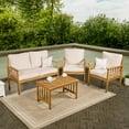 thumbnail image 6 of Everly 4-Piece Modern Cottage Acacia Wood Outdoor Patio Set with Cushions and Tropical Decorative Pillows, Beige/Teak Brown, 6 of 6