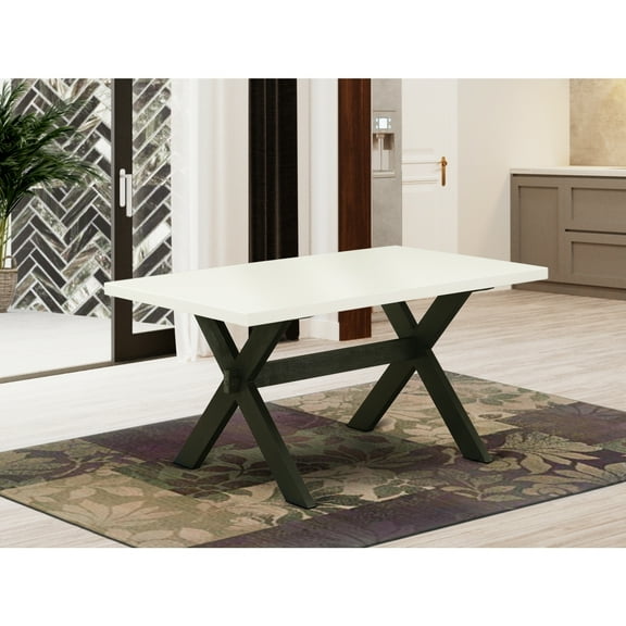 Hollywood Regency Dining Table - 36x60 Inch Linen White TopBlack Legs