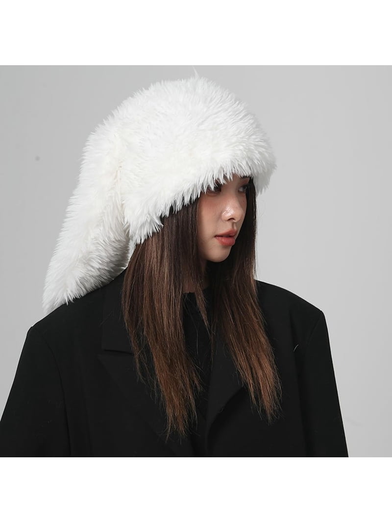 HLSOHJP Fuzzy Bucket Hat Women Y2k Furry Hat Faux Fur Hat Cute
