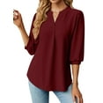 thumbnail image 5 of ZXSXSY Women Eyelet Crochet V Neck Lantern 3/4 Sleeves Scoop Hem Flowy Casual Dressy Blouse, 5 of 7