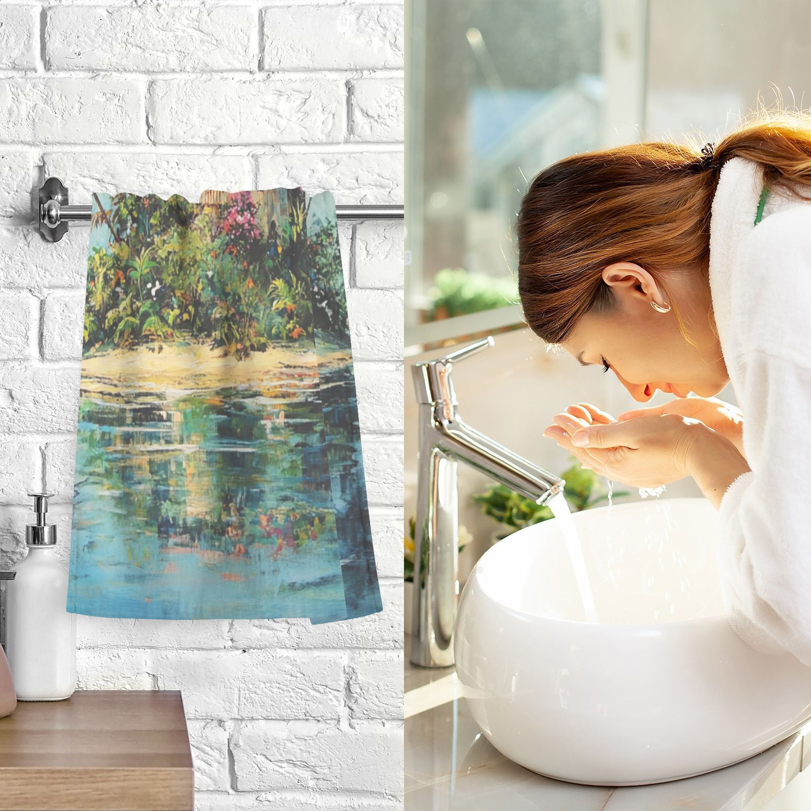 Watercolor Paradise Island Hand Towels Cotton Bath Towels Large Face Towels Absorbent for Bathroom 2 Packs