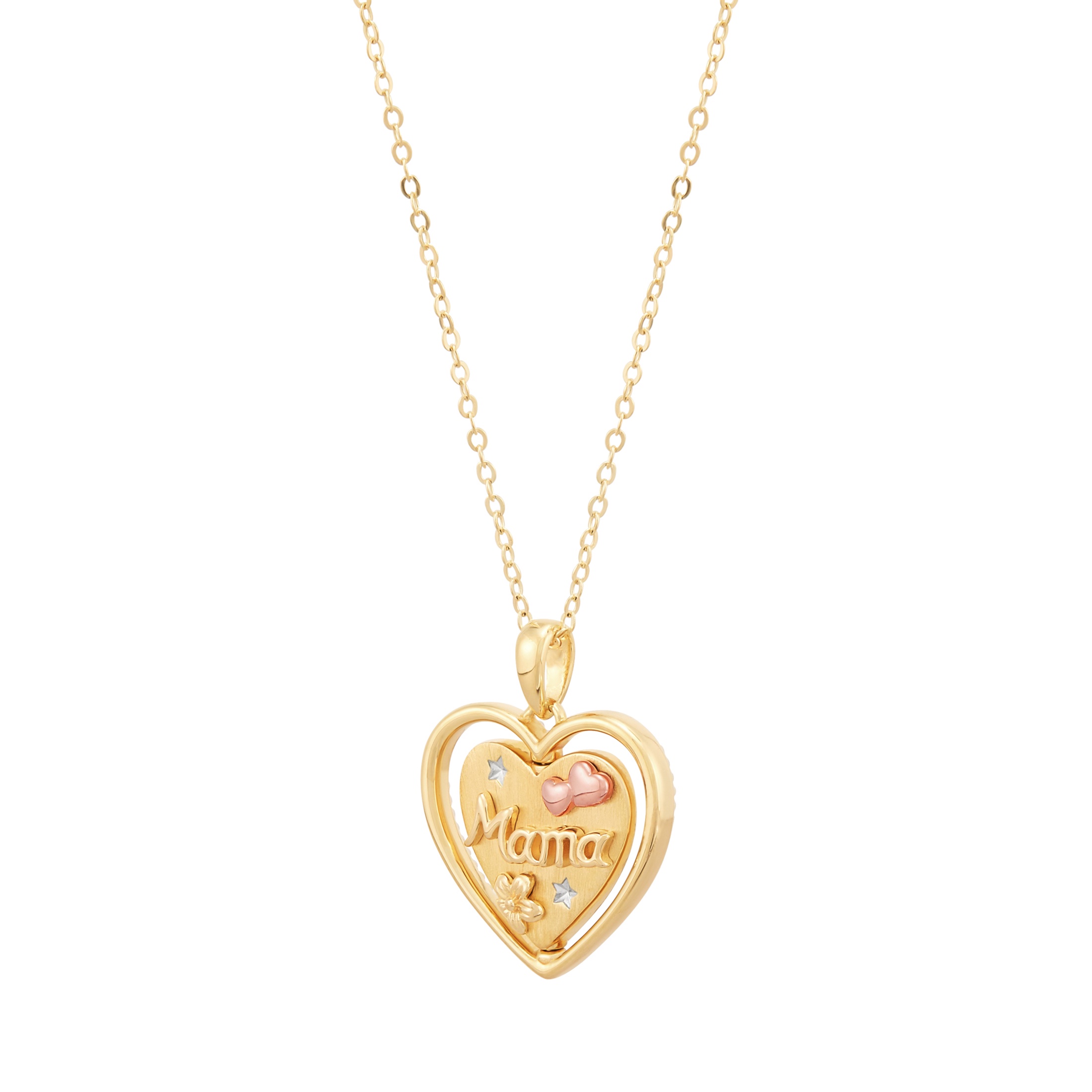 Brilliance Fine Jewelry Sterling Silver 14KT Gold Plated Spinning "Mama" Heart Pendant Necklace, 20"
