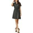 thumbnail image 1 of INSPIRE CHIC Women's Casual Button Front Summer Short Sleeve Dresses M Black, 1 of 6