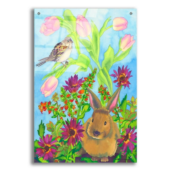 Epic Art 'Bunny and Sparrow' by Carissa Luminess, Acrylic Glass Wall Art, 24"x36"