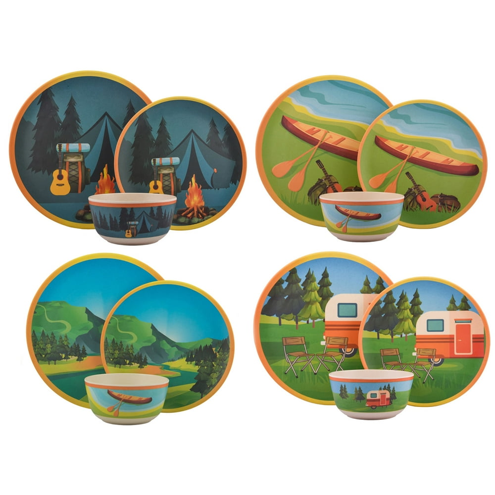 Melange 12Piece Bamboo Dinnerware Set (Campers Paradise) Shatter