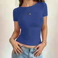 thumbnail image 2 of XIAONU Womens Blouses Slim Fit Round Neck Wide Opening Short Sleeved T-Shirt Trendy Solid Color Pullover Shirt, 2 of 5