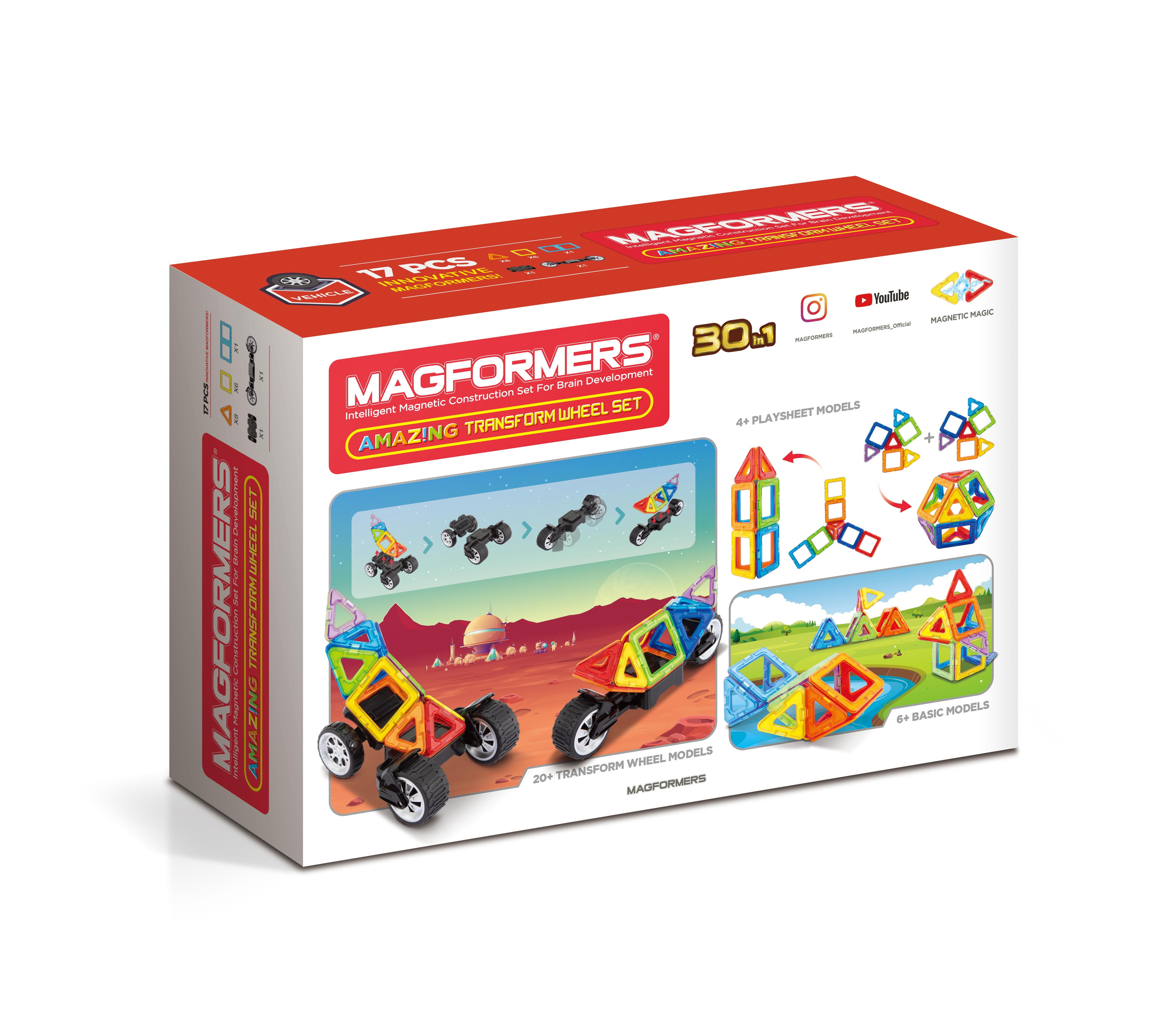 Magformers Amazing Transform 17 Pieces Wheel Set, Rainbow, Magnetic  Geometric tiles STEM Toy Ages 3+