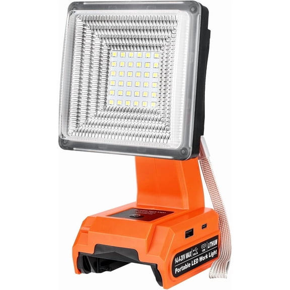 1500LM Cordless LED Work Light for Black*Decker 20v Battery LED Floodlight Spotlight with USB