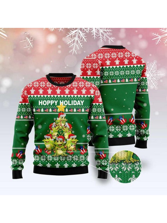 Xmas Tree Sweater, Frog Christmas Tree 3D Christmas Sweater, Funny Xmas Sweater