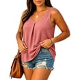 thumbnail image 4 of TARIENDY Womens Plus Size Sleeveless Shirts Summer Casual Tank Tops Loose Fit Crewneck Pleated Tees Beach Vacation Outfits Pink XXXXL, 4 of 8