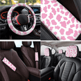thumbnail image 4 of HUIACONG Pink Cow-print Car Interior Accessory Kit, with Hand Rest Pad Key Ring, Compatible with Trucks Sedans, 4 of 5