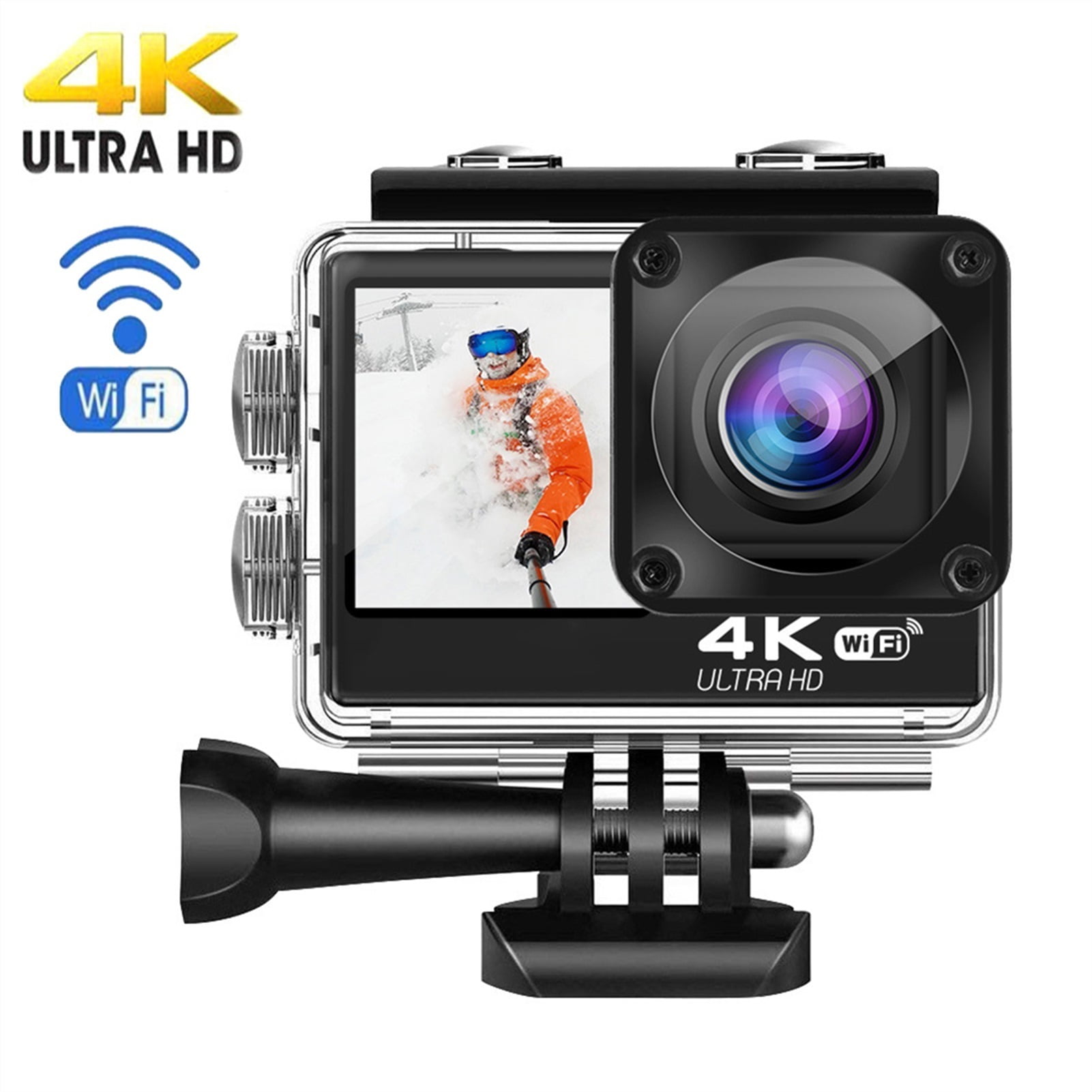 Professional EIS Action Camera 4K, 60fps 24MP WiFi 2.0'', Dual Touch LCD Screen Waterproof Camera, 4X Zoom Video Recorder Sport Cameras ,Easy to Use