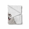 thumbnail image 2 of Alaskan Malamute Soft Flannel Fleece Blanket, Furry Arctic Doggies Husky Whelp Pedigree Pet Happy Siberian Mammal, Cozy Plush for Indoor and Outdoor Use, 50" x 70", Black Cream White, by Ambesonne, 2 of 6