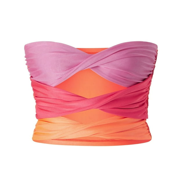 Women‘s Summer Mini Clubwear Bandeau Sleeveless Ruched Colorful Patchwork Tube Tops