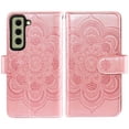 thumbnail image 3 of Compatible with Samsung Galaxy S21 FE 5G Wallet Phone Case and Tempered Glass Screen Protector Flower Faux Leather Flip Credit Card Holder Stand Zipper Cell Cover for S21FE5G UW 6.4 inch Women Pink, 3 of 9